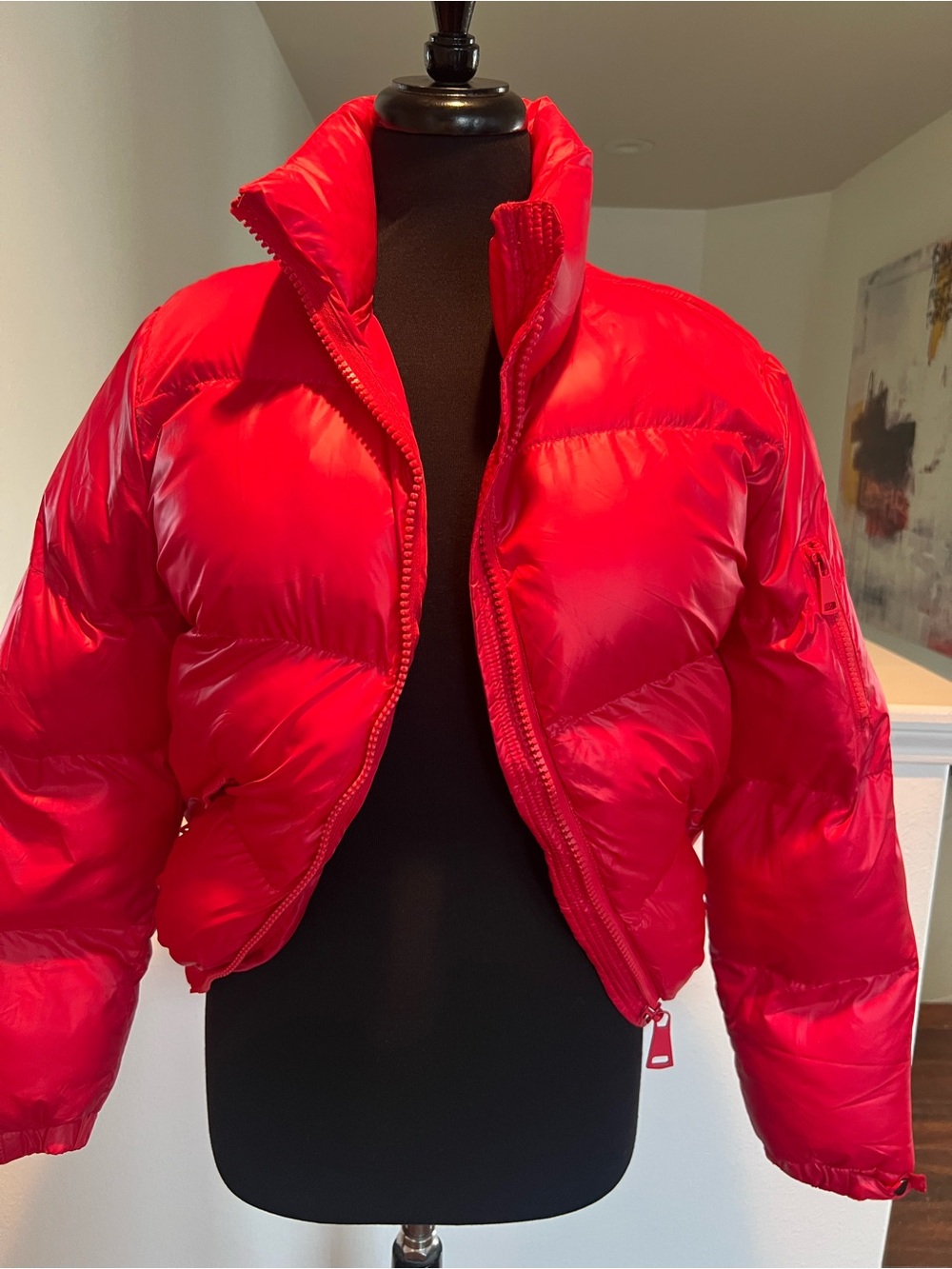 Ci Sono Red Cropped Puffer Jacket